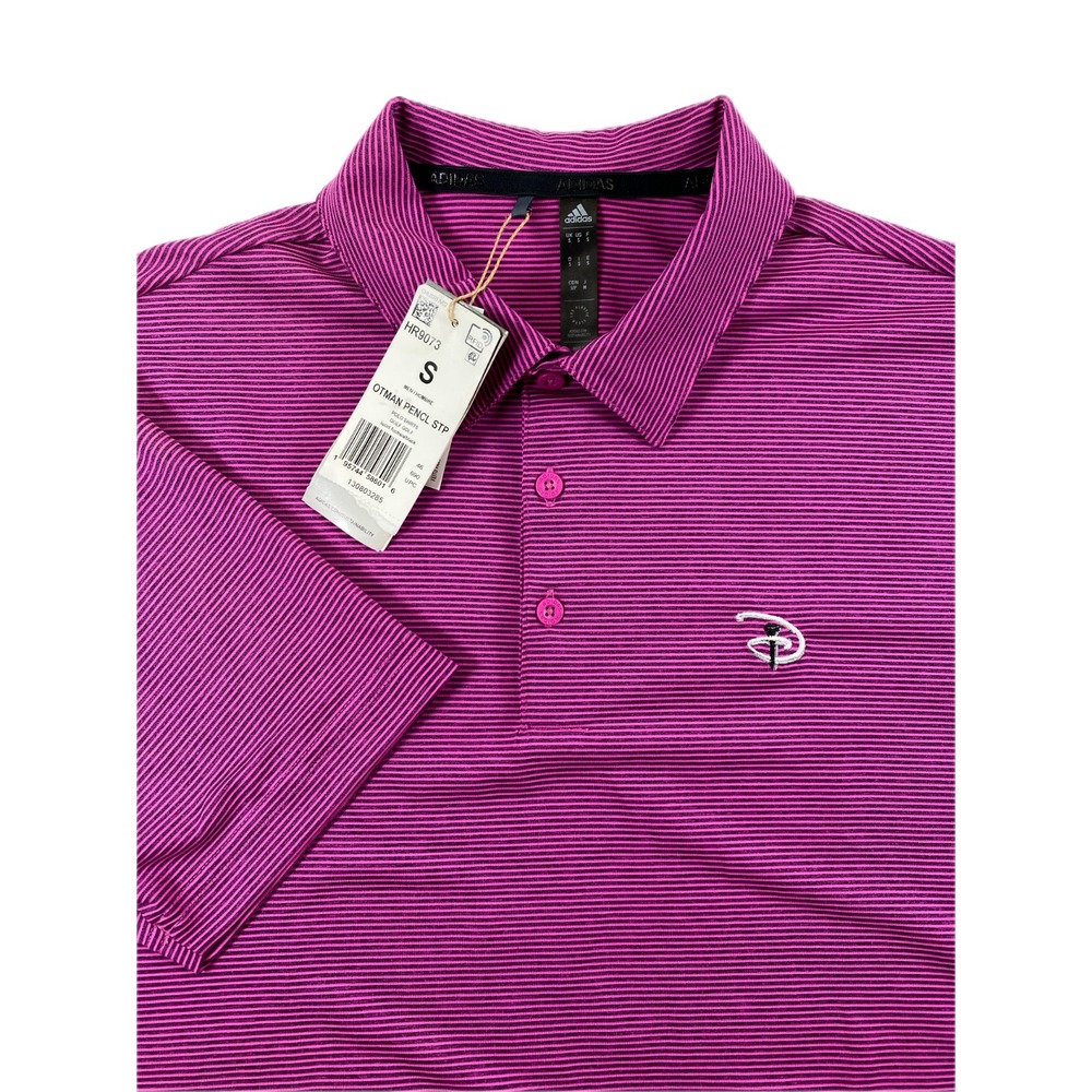 NWT Adidas Men's Ottoman Walt Disney World Golf Fuchsia Stripe Polo Shirt Small